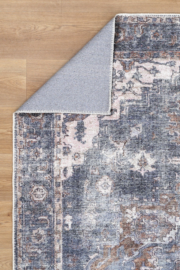 Distressed Vintage Cezanne Gray & Gold Runner Rug