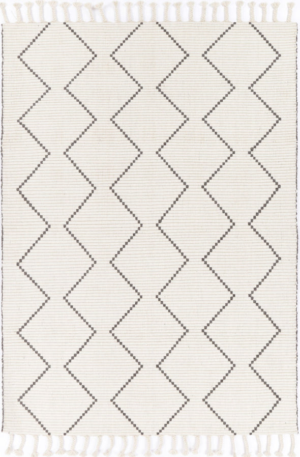 Kochi Chloe Geometric Cream Wool Rug with Tassels
