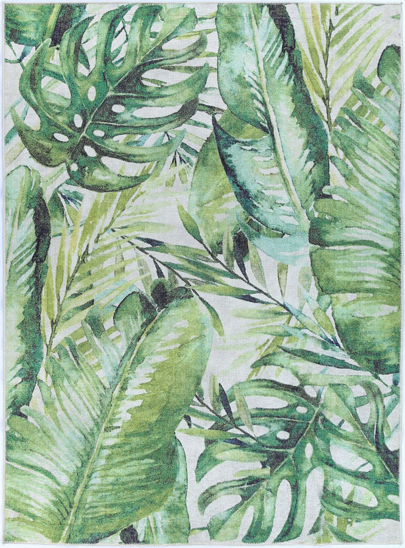 Wild Borneo Leaf Design Green Rug