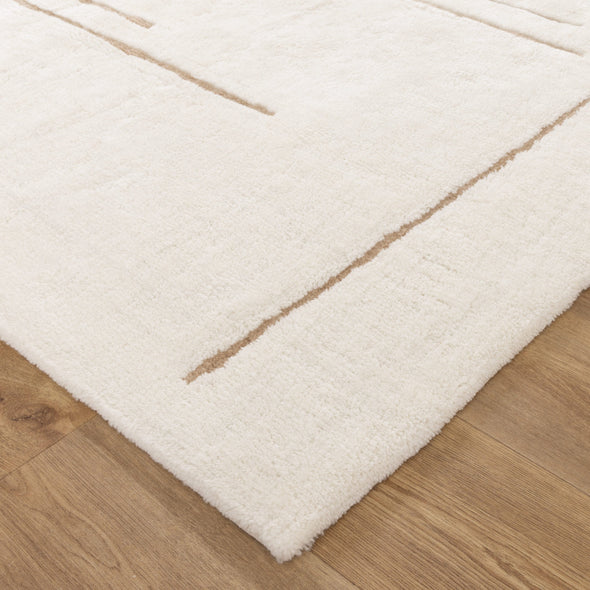 Highlands Abstract Beige Lines Washable Wool Rug