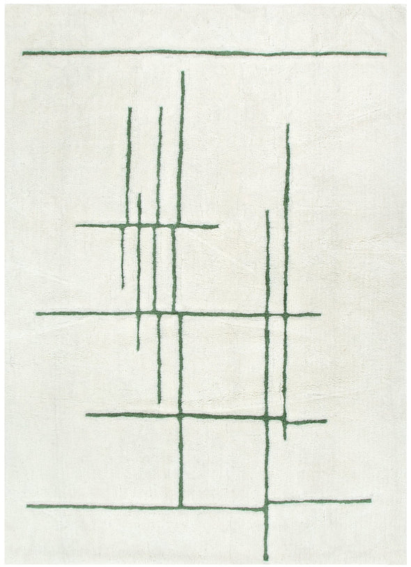 Highlands Abstract Olive Lines Washable Wool Rug