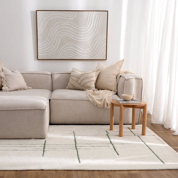 Highlands Abstract Olive Lines Washable Wool Rug