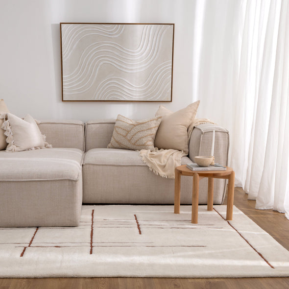 Highlands Abstract Terracotta Lines Washable Wool Rug