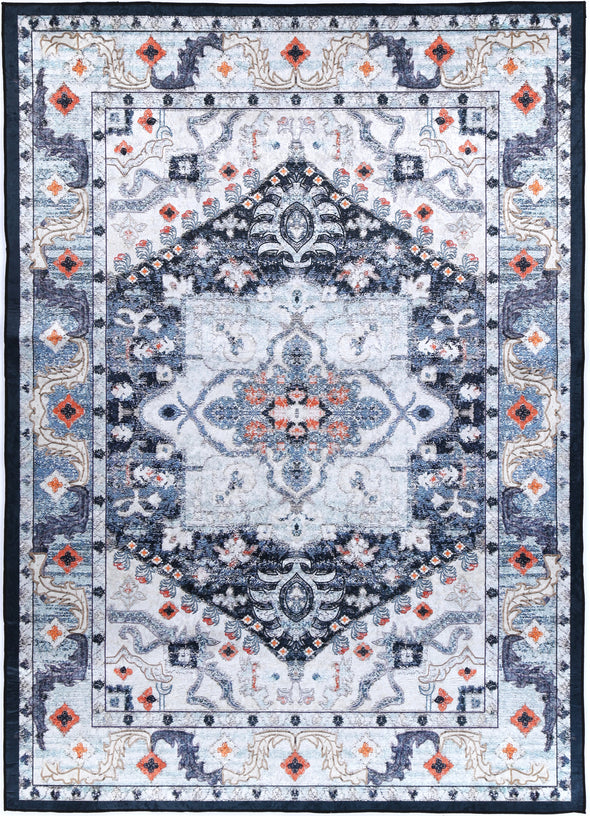 Angelic Navy Multi Medallion Non-Slip Rug