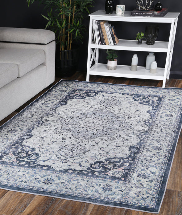 Angelic Navy Medallion Non-Slip Rug