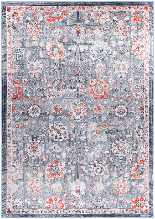 Angelic Distressed Floral Grey Multi Non-Slip Rug