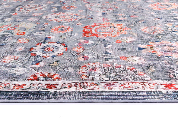 Angelic Distressed Floral Grey Multi Non-Slip Rug