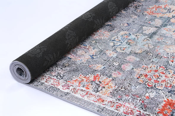 Angelic Distressed Floral Grey Multi Non-Slip Rug