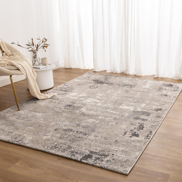 Atina Distressed Abstract Beige Grey Rug