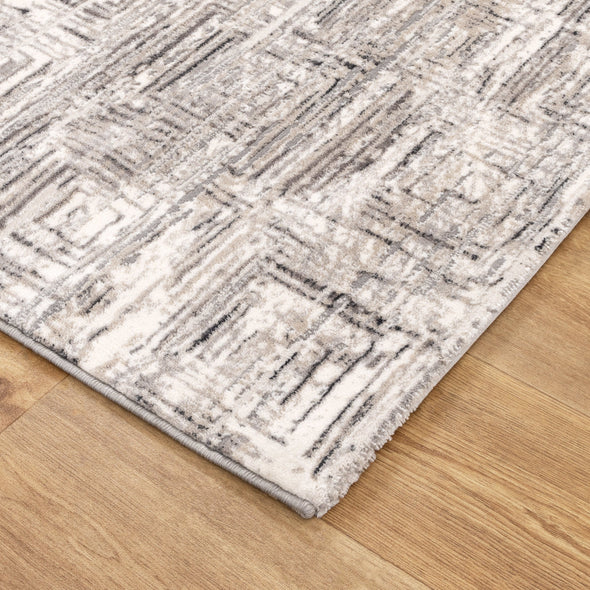 Atina Distressed Geo Squares Grey Rug