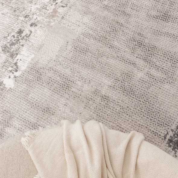 Atina Distressed Border Beige Grey Rug