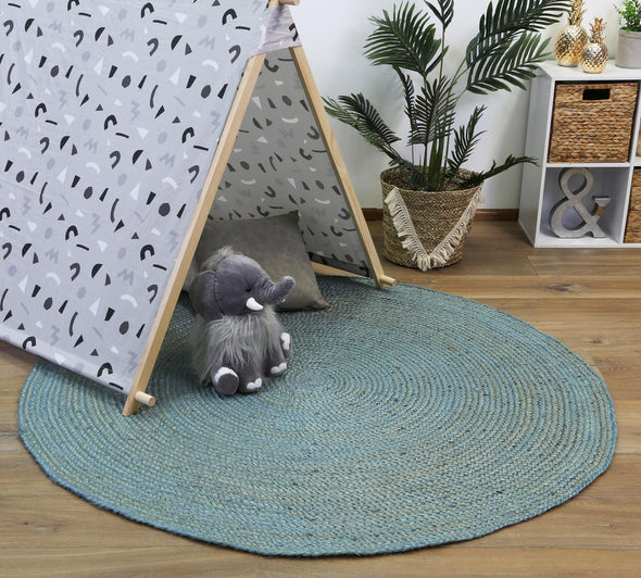 Organica Tundra Blue Jute Round Rug