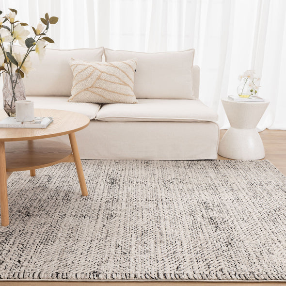 Clara Distressed Diamonds Cream Charcoal Rug