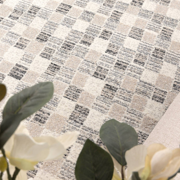 Dorado Grey Beige Checkered Rug