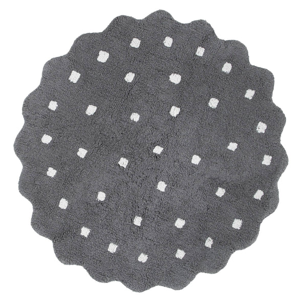 Mellow Round Scalloped Kids Rug Grey