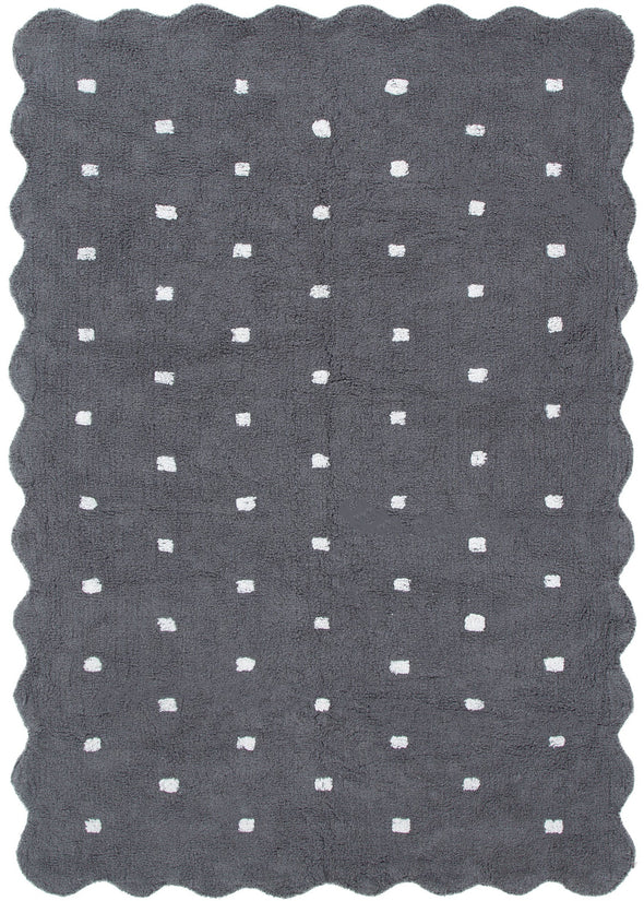 Mellow Rectangle Scalloped Kids Rug Grey