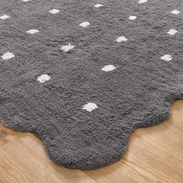 Mellow Round Scalloped Kids Rug Grey