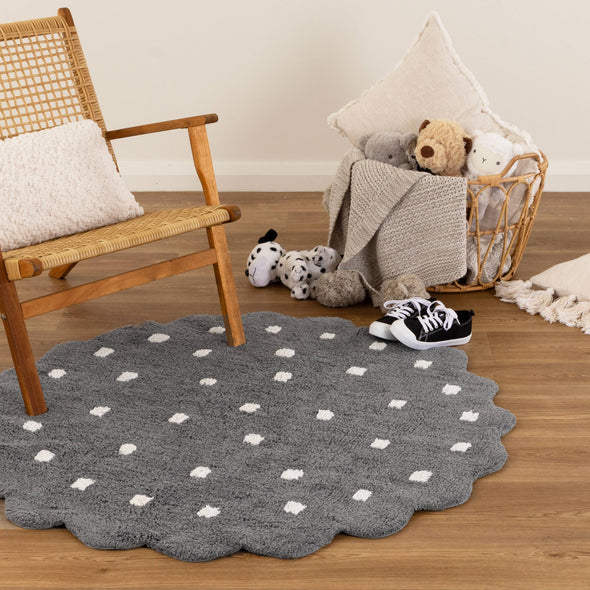 Mellow Round Scalloped Kids Rug Grey