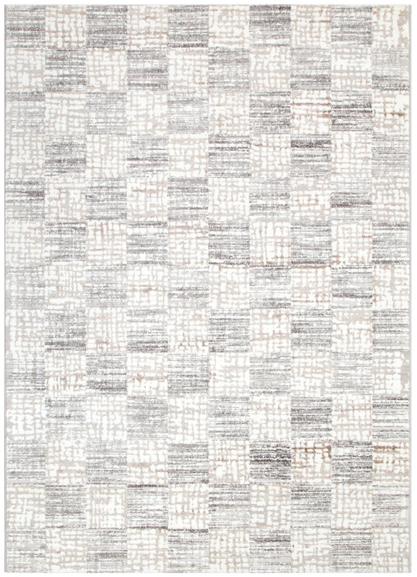 Jade Distressed Checkers Grey Beige Rug