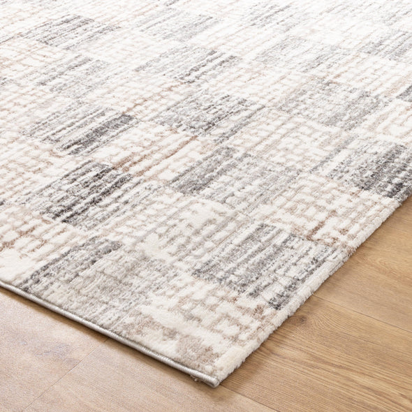 Jade Distressed Checkers Grey Beige Rug