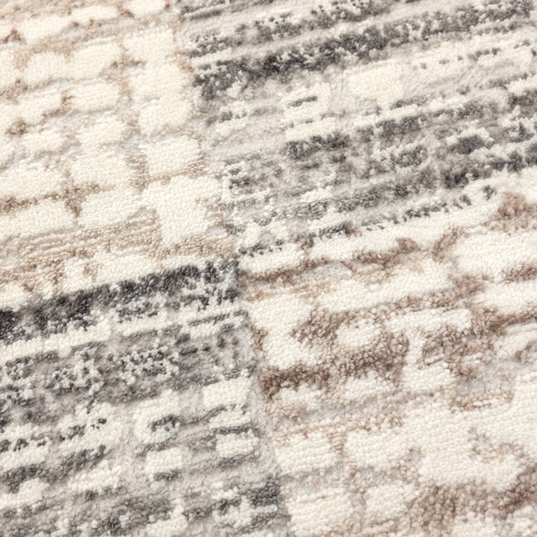 Jade Distressed Checkers Grey Beige Rug