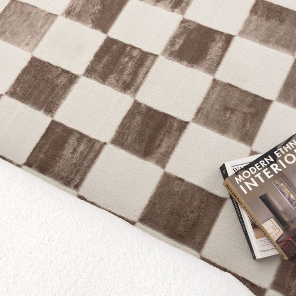 Jade Checkers Cream Brown Rug