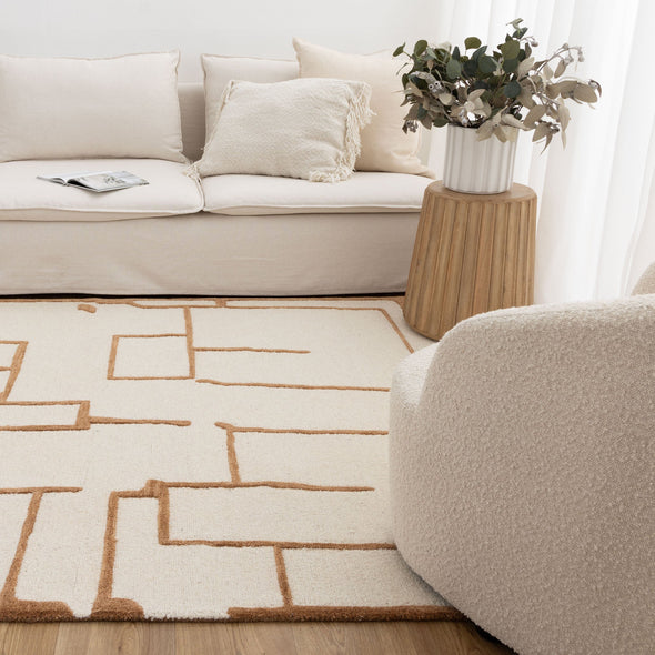 Les Nomades Lines Rust Wool Rug - LES99