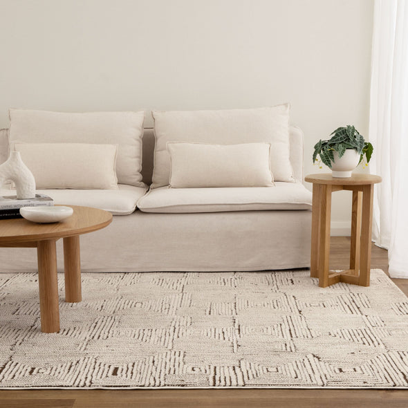 Mila Geometric Squares Cream Brown Rug - MIL8