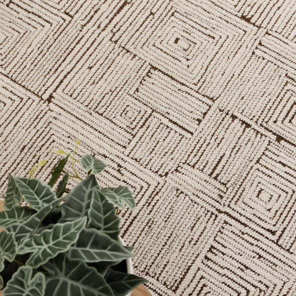 Mila Geometric Squares Cream Brown Rug - MIL8