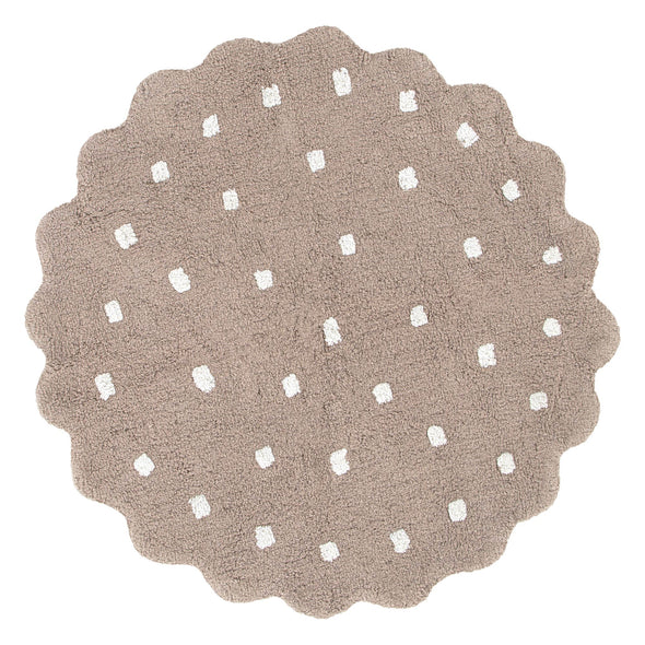 Mellow Round Scalloped Kids Rug Mushroom Beige