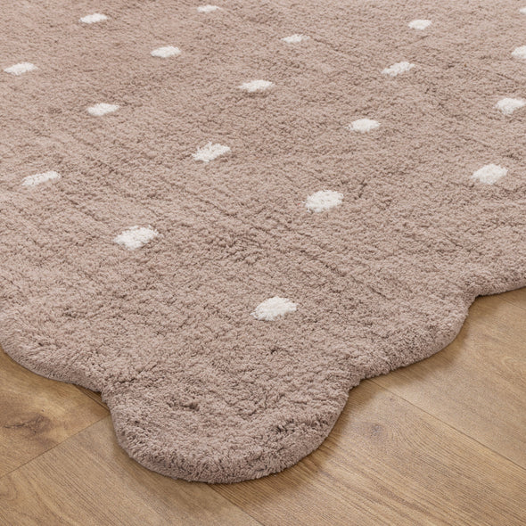 Mellow Round Scalloped Kids Rug Mushroom Beige