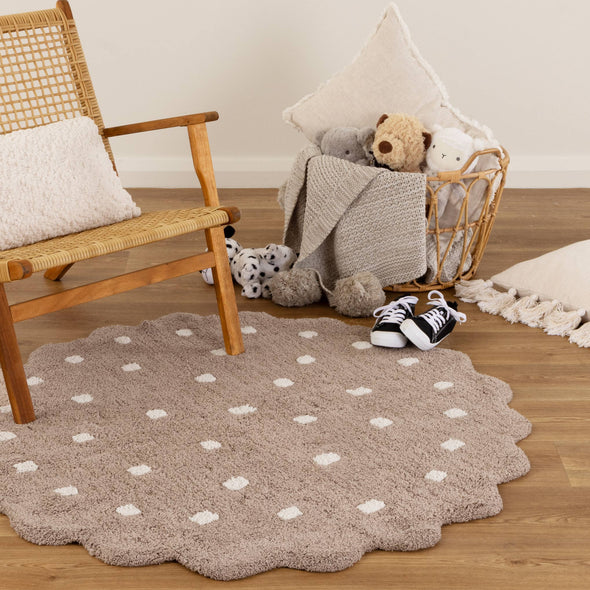 Mellow Round Scalloped Kids Rug Mushroom Beige