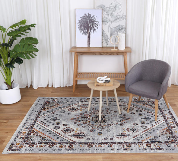 Oporto Santos Grey & Rust Traditional Soft Rug