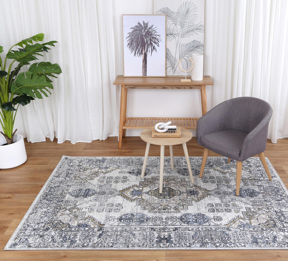 Oporto Taicang Blue & Grey Traditional Soft Rug