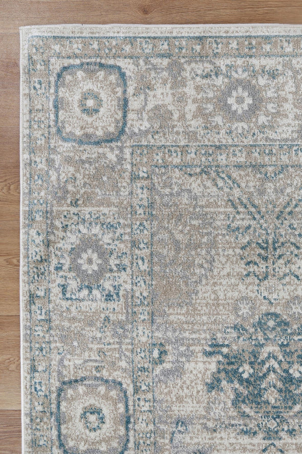 Oporto Antwerp Cream & Blue Traditional Soft Rug