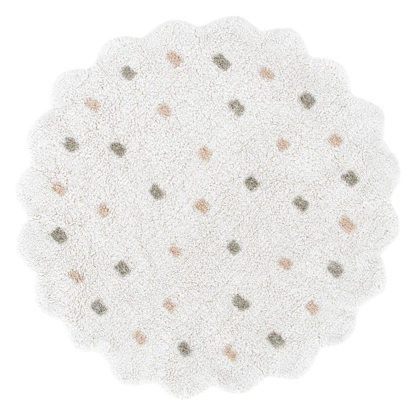 Mellow Round Scalloped Kids Rug White & Multi