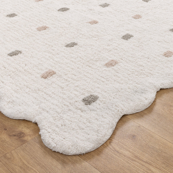Mellow Round Scalloped Kids Rug White & Multi