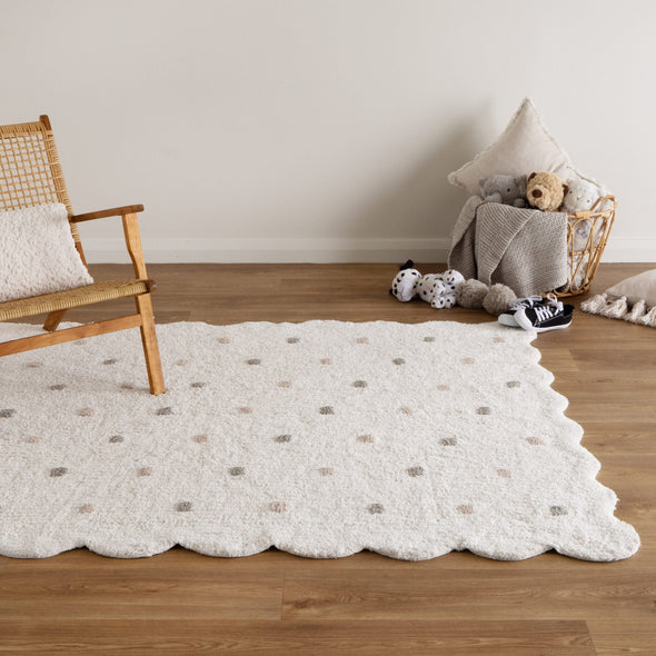 Mellow Rectangle Scalloped Kids Rug White & Multi