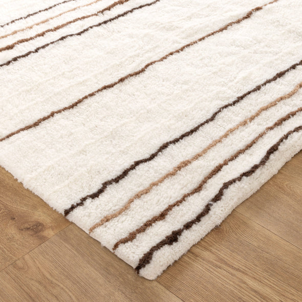Highlands Beige Stripe Washable Wool Rug