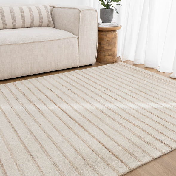Praia Stripes Ivory Beige Wool Rug
