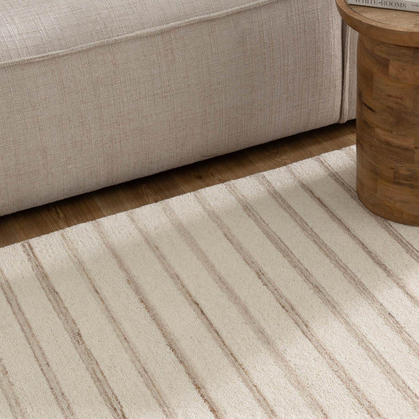 Praia Stripes Ivory Beige Wool Rug