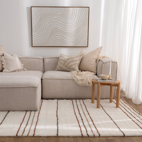 Highlands Terracotta Stripe Washable Wool Rug