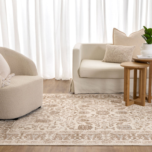 Sierra Oriental Border Beige Rug