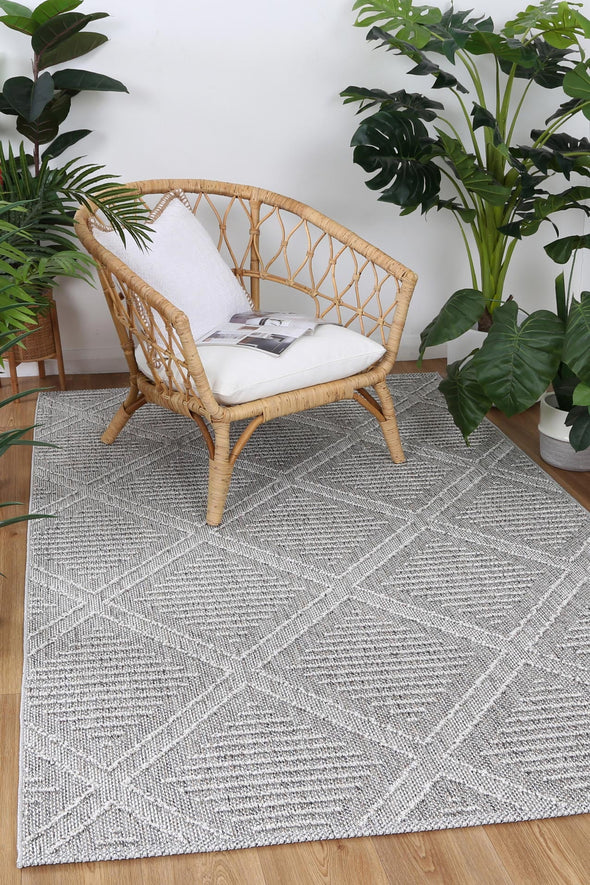 Vanuatu Vouza Grey Geometric Flatweave Rug