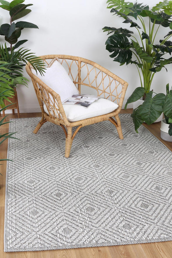 Vanuatu Fugui Grey Geometric Flatweave Rug