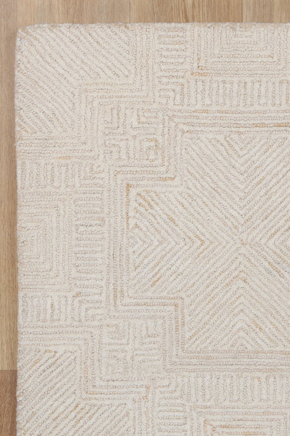 Sophia Geometric Beige Wool Rug