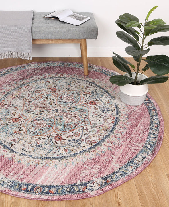 Neptune Hollow Medalion Transitional Blush Round Rug