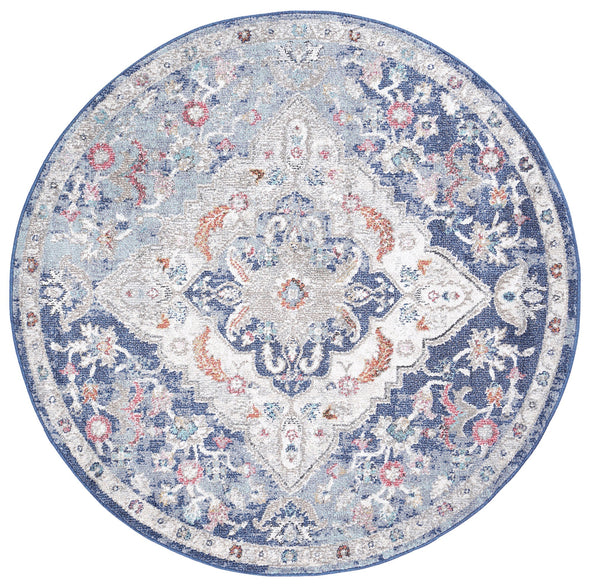 Neptune Hollow Medalion Transitional Navy & Multi Round Rug