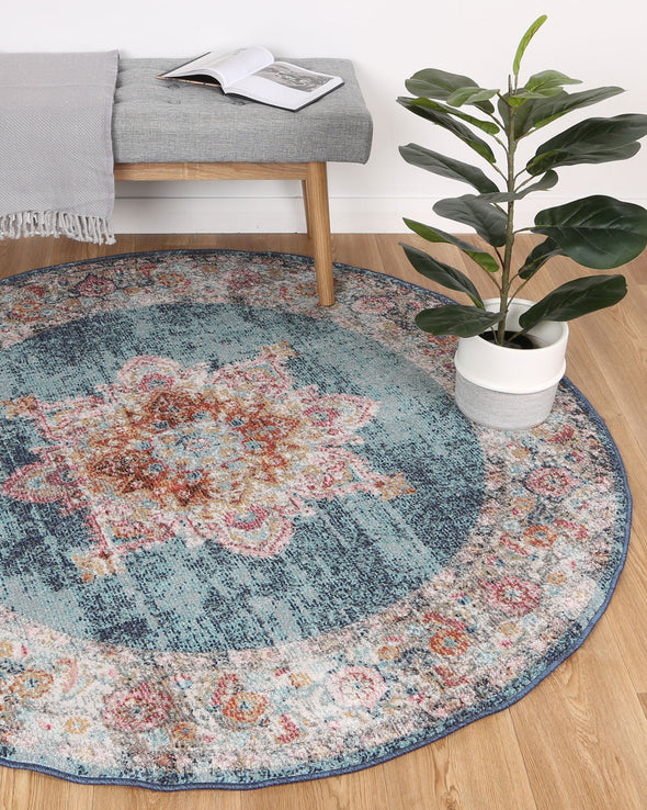 Neptune Brentwood Transitional Navy Round Rug