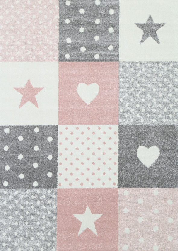 Nova Stars & Hearts Kids Pink & Grey Rug